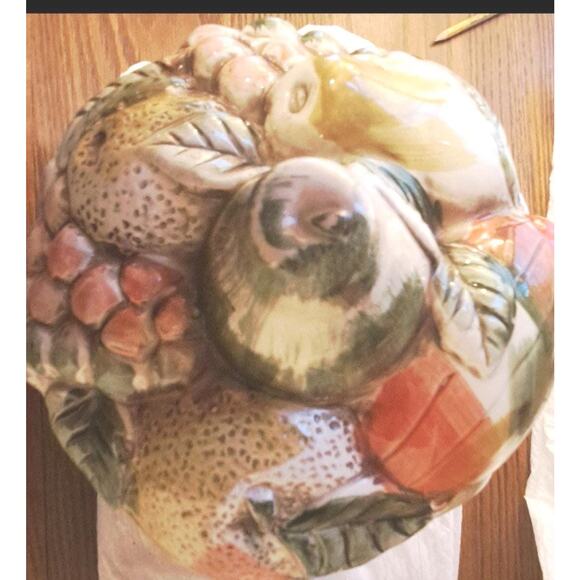 Vintage Lefton's "Fruits of Italy" Biscuit/Cookie Jar with Lid Pears Grapes - Picture 3 of 5